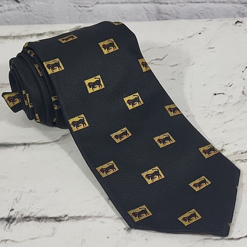 Biri Line Tie Mens Black Bull Motif Taurus